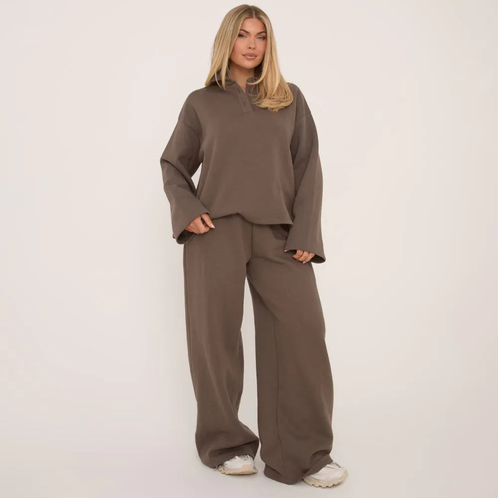 Polo Collar Sweatshirt In Brown
