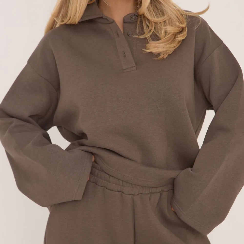 Polo Collar Sweatshirt In Brown