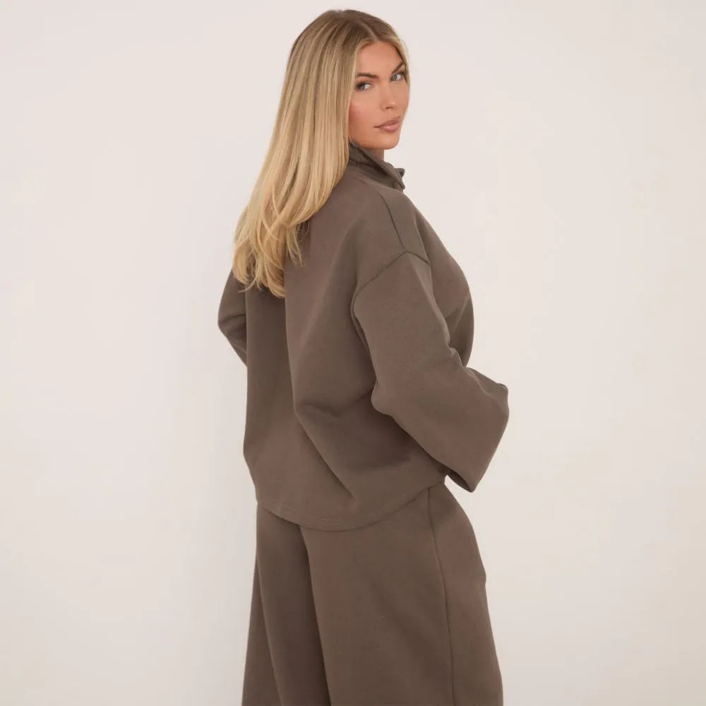 Polo Collar Sweatshirt In Brown