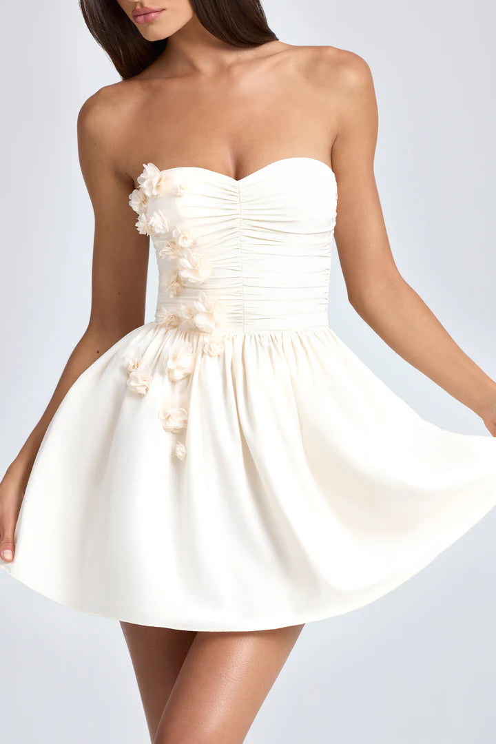 Ohpolly Bandeau Floral-Applique Corset Mini Dress in Ivory