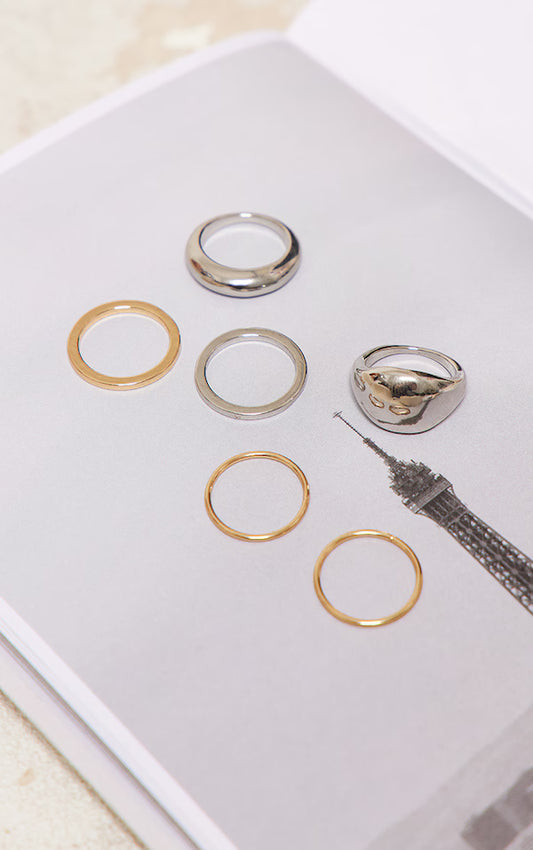 Silver Contrast Chunky Ring Multipack
