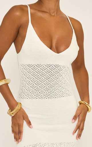 Ego - Strappy Plunge Neck Contrast Mini Dress In Cream Crochet