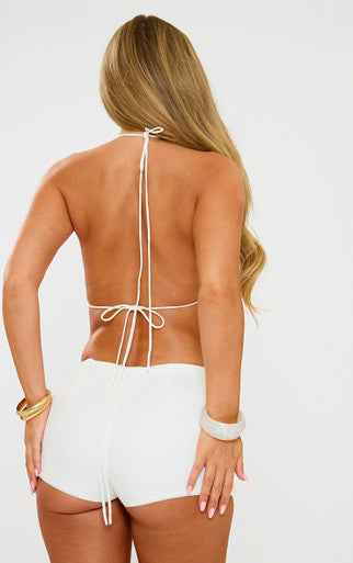 Ego - Low Rose Micro Shorts In White Disc Sequin