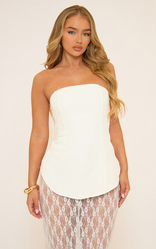 Ego - Bandeau Lace Skirt Detail Tailored Maxi Dress In White