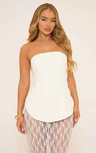 Ego - Bandeau Lace Skirt Detail Tailored Maxi Dress In White