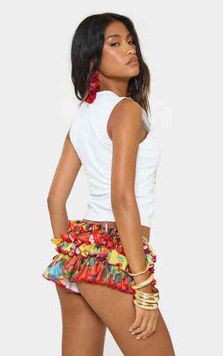 Ego - High Neck 'Spicy Marg' Graphic Print Detail Sleeveless Top In White