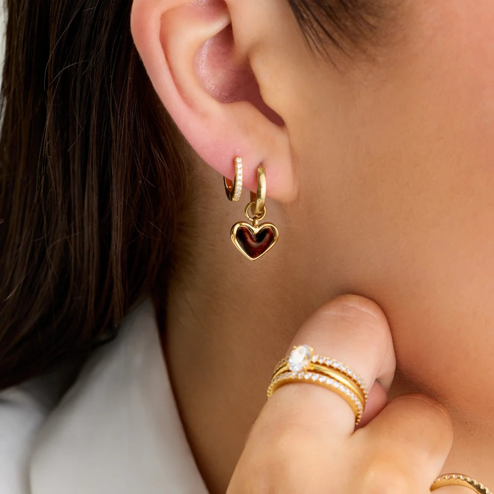 Te flakeruar ne are - Abbot Lyon - Chocolate Brown Heart Huggie Earrings