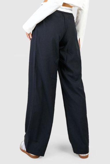 Boohoo Reverse Waistband Detail Wide Leg Trousers - blue