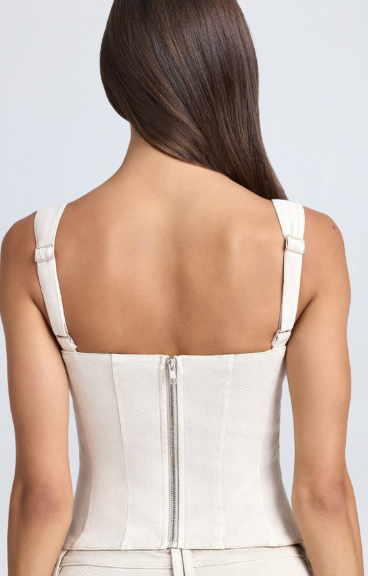 OH POLLY- Danna Denim Style Lace-Up Corset Top in Ecru