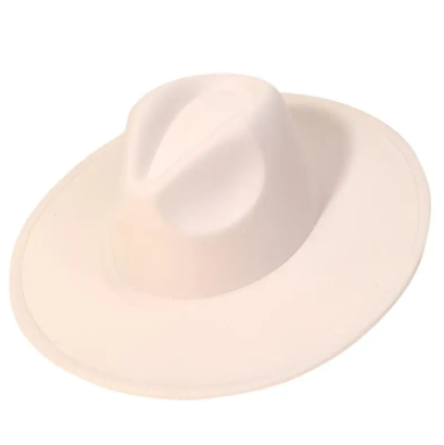 Beige Flat Brim Fedora Hat
