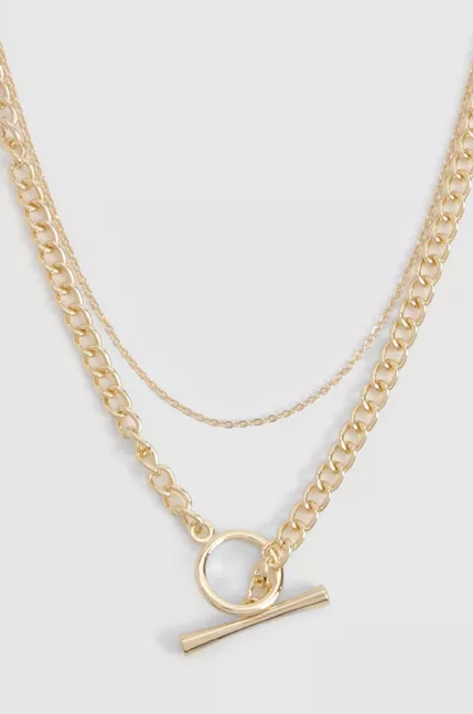 Gold Chain Link T-bar Necklace