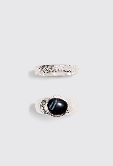 2 Pack Marble Stone Rings In Silver - silver