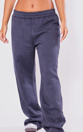 Petite Charcoal Acid Wash Elasticated Wide Leg Joggers