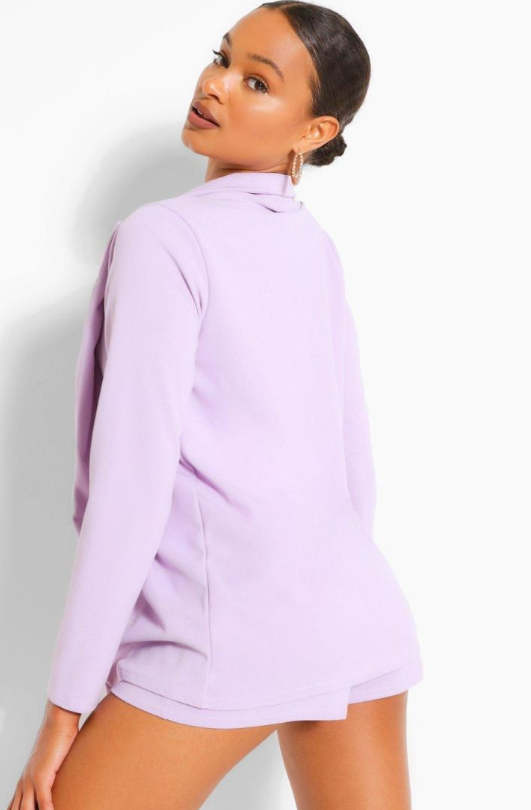 Boohoo - Blazer And Self Fabric Belt Short Suit SET- lilac