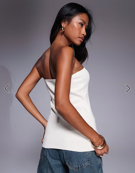 DESIGN knitted button front bandeau with gold buttons in ecru