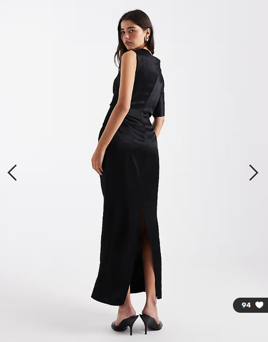 ASOS DESIGN satin cape asym midi dress in black