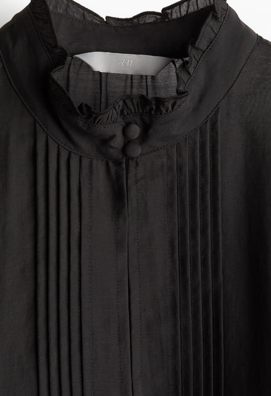 H&M - BLACK SHEER PINTUCK BLOUSE
