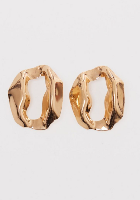 Gold Abstract Oval Hoop Stud Earrings