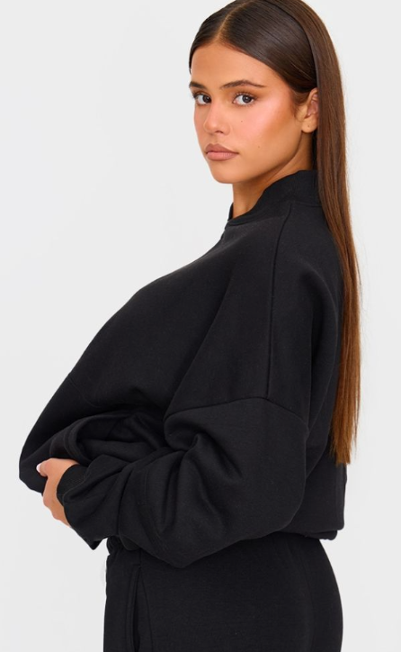 Plt - Black Oversized Zip Through Sweat Bomber Jacket