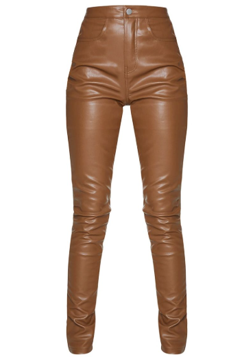 Chocolate Button Up Faux Leather Skinny Trousers