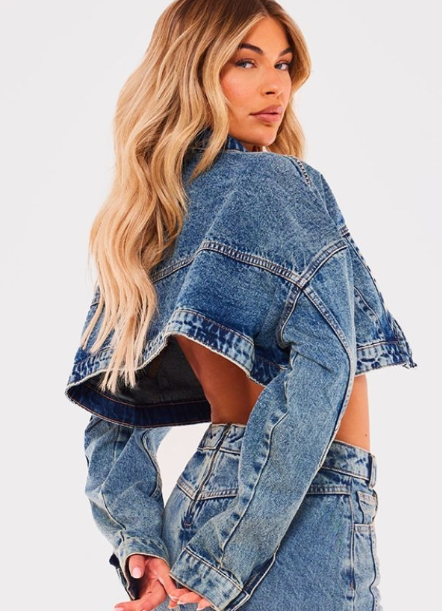 Vintage Wash Washed Curved Hem Denim Jacket