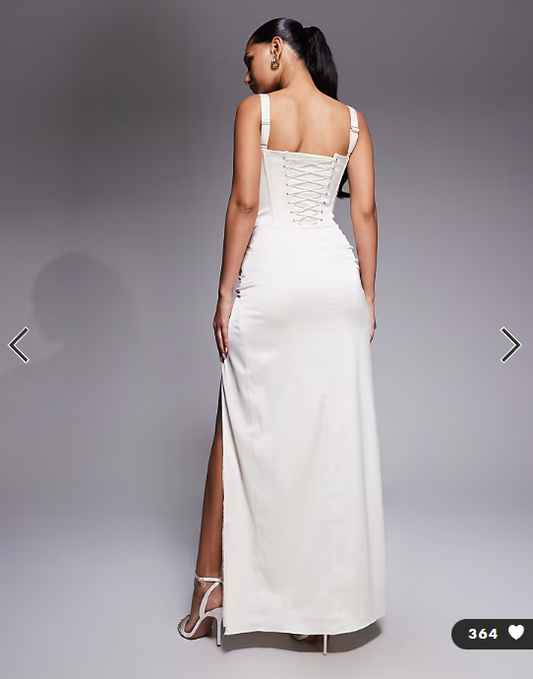 Oh Polly satin square neck corset maxi dress in cream