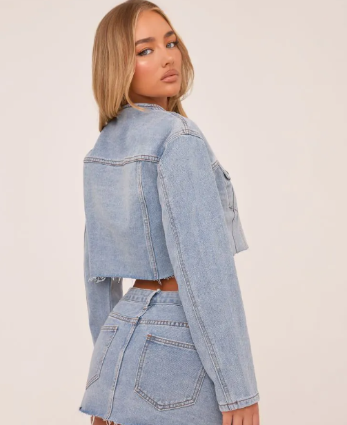 Denim Collarless Jacket