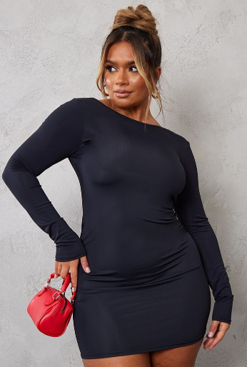 Label Shape Black Extreme Scoop Back Bodycon Dress