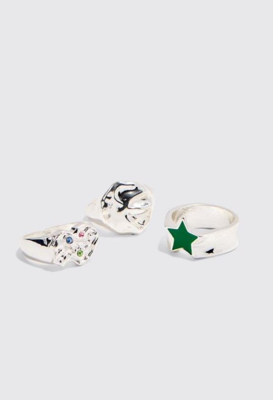 3 Pack Star Melted Rings In Silver - silver