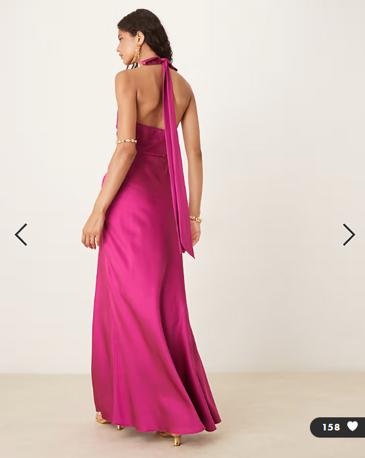 Six Stories twist front satin maxi dress in fuchsia