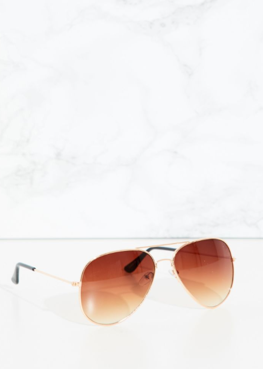 Brown Metal Aviator Sunglasses