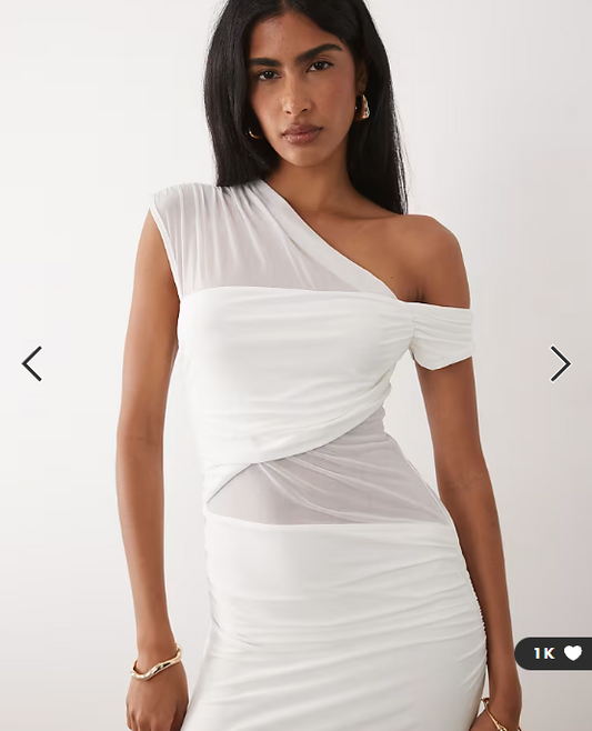 ASOS DESIGN fallen shoulder mesh sheer panelled maxi dress in white