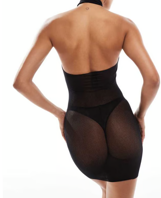 Ann Summers Glisten Sheer mesh high neck racer Black