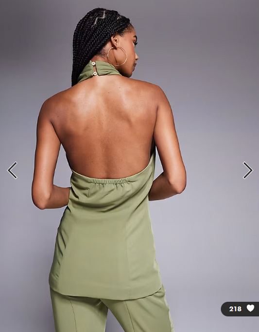ASOS DESIGN tailored halterneck waistcoat co-ord in olive