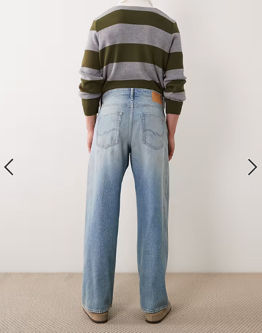 Jack & Jones Dave wide leg jeans with dirty wash in mid blue