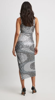 Na-kd Wavy Sequin Midi Dress Silver