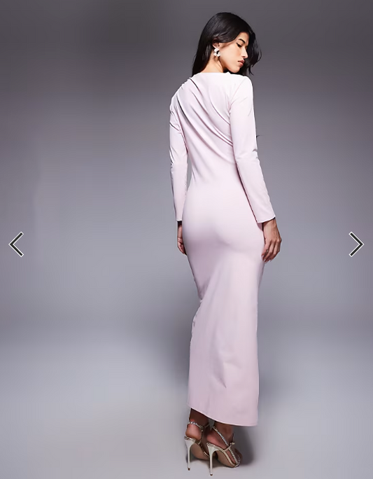Daska ruched maxi dress in soft pink - LPINK