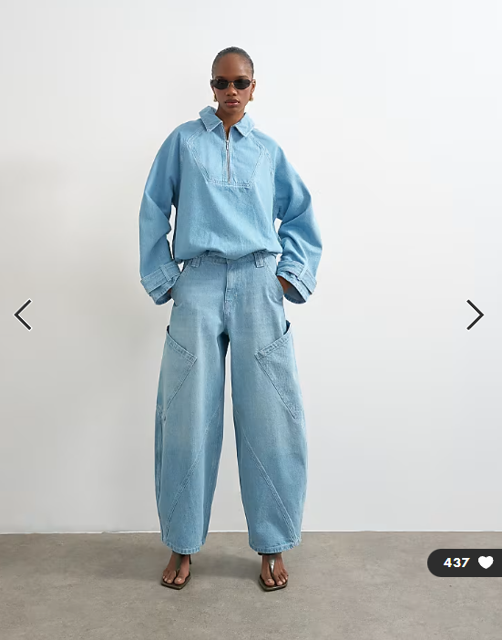 Topshop denim collared quarter zip blouson jacket in mid blue
