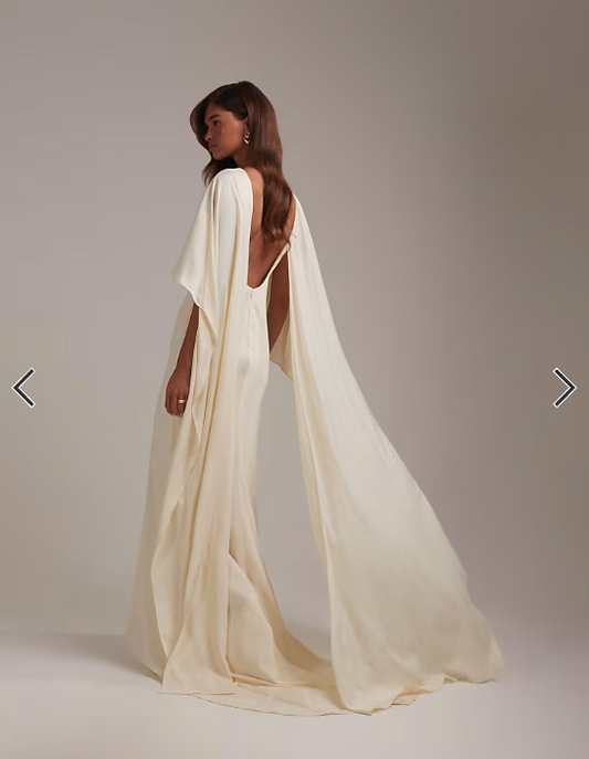ASOS DESIGN cape overlay low back maxi wedding dress in ivory