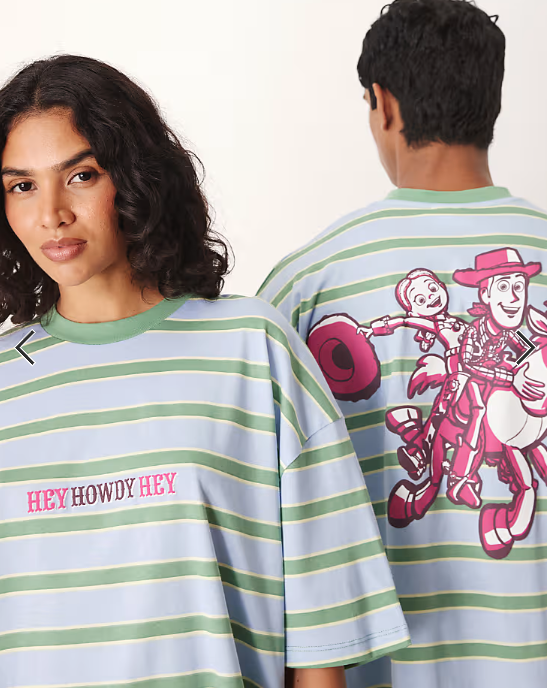 ASOS DESIGN Disney Pixar unisex oversized pinstripe t-shirt with Jessie Toy Story print in green