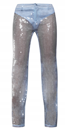 Pale blue sequin flared tailored trousers