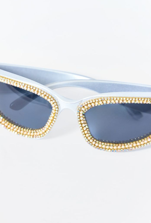 Silver Diamante Sporty Visor Sunglasses