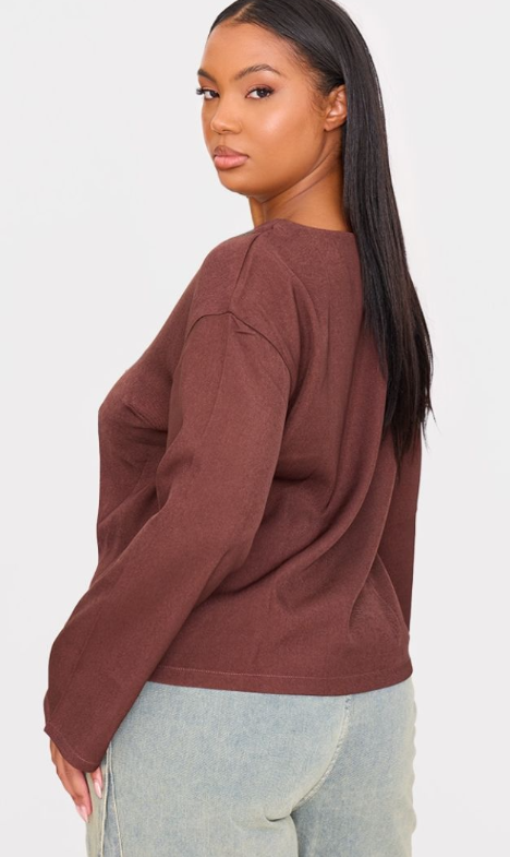 Plus Brown Woven Tie Front Flared Sleeve Shirt