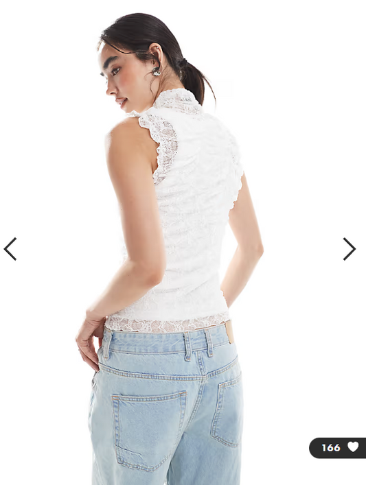 Vero Moda sheer ruched lace sleeveless top in white