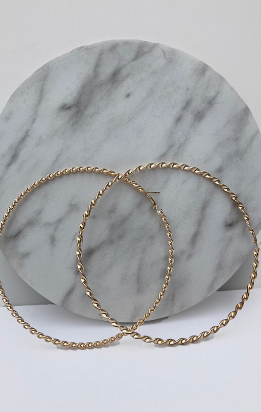 Brynn Gold Big Twisted Metal Hoop Earrings