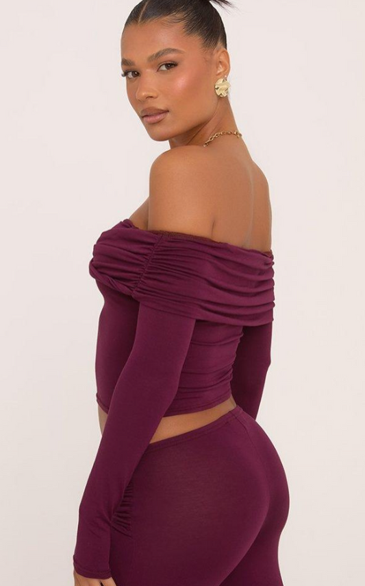 Ego - Bardot Twist Detail Top In Plum