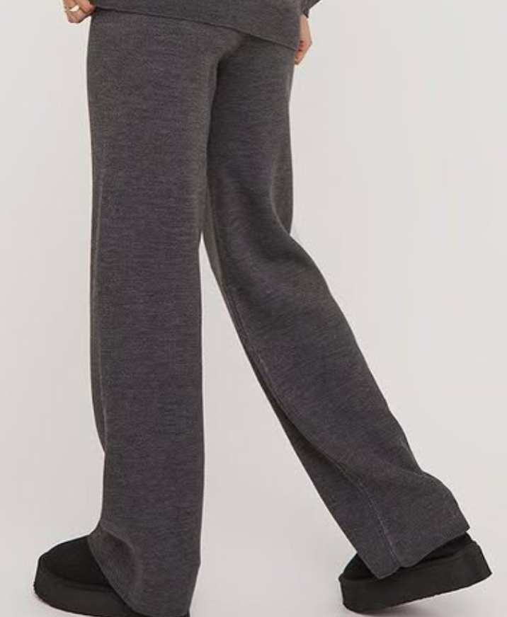 High Waist Swirl Detail Wide Leg Joggers In Charcoal Grey Knit