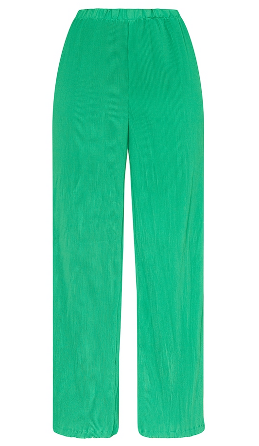 Bright Green Plisse High Waisted Wide Leg Pants