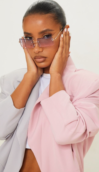 Blue With Pink Faded Lens Square Frameless Sunglasses