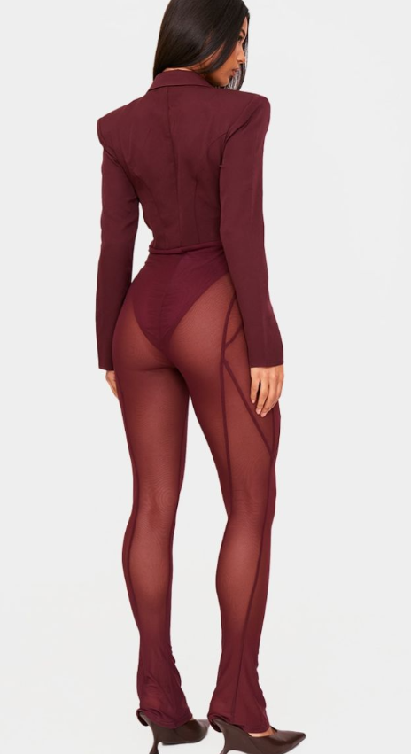 Burgundy Woven Binding Detail Tailored Jumpsuit